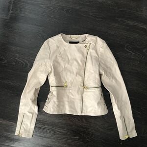 Steve Madden Cream Leather Moto Jacket Asymmetrical Zipper